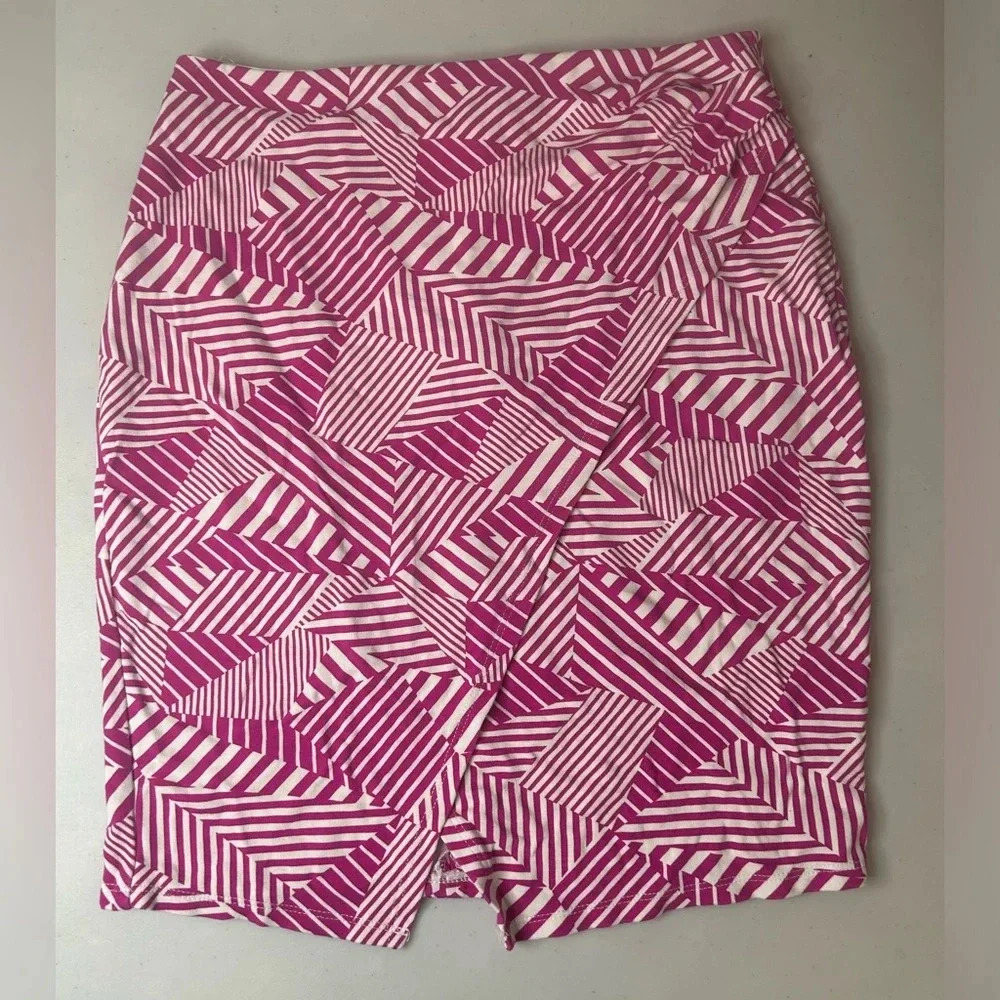 Ambar Geometric Print Tulip Pencil Faux Wrap‎ Skirt Size 8